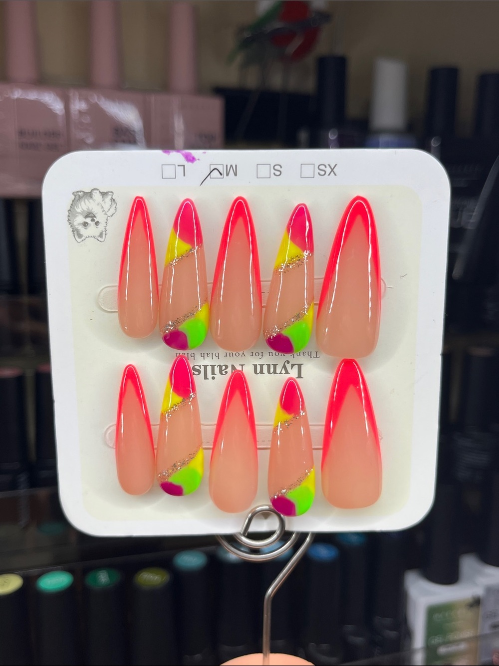 Press-On Nails Neon Pink French Tip Stiletto medium